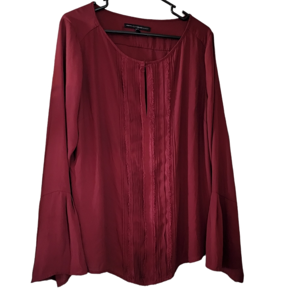 White House Black Market Red Chiffon Long Flared Sleeve Oversized Blouse Size 16